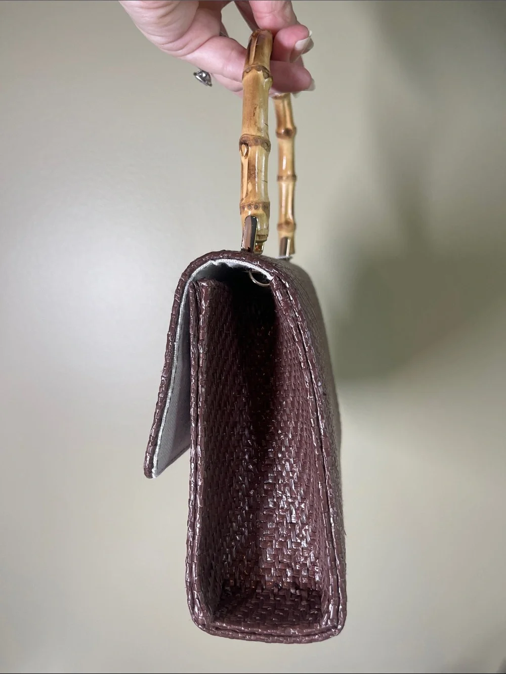 Tommy Bahama Brown Woven Satchel with Bamboo Handle
